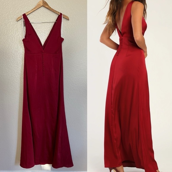 Extravagance Wine Red Satin Button-Back Maxi Dress NWOT Small - Picture 3 of 8